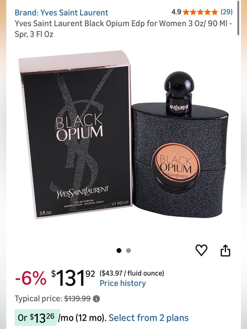 Yves Saint Laurent Black Opium Bottle in Black with Rose Gold Disc